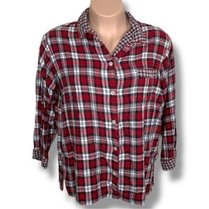 Vintage 90s XL Kathy Ireland Red Flannel Button Up Plaid Cotton Fabric
